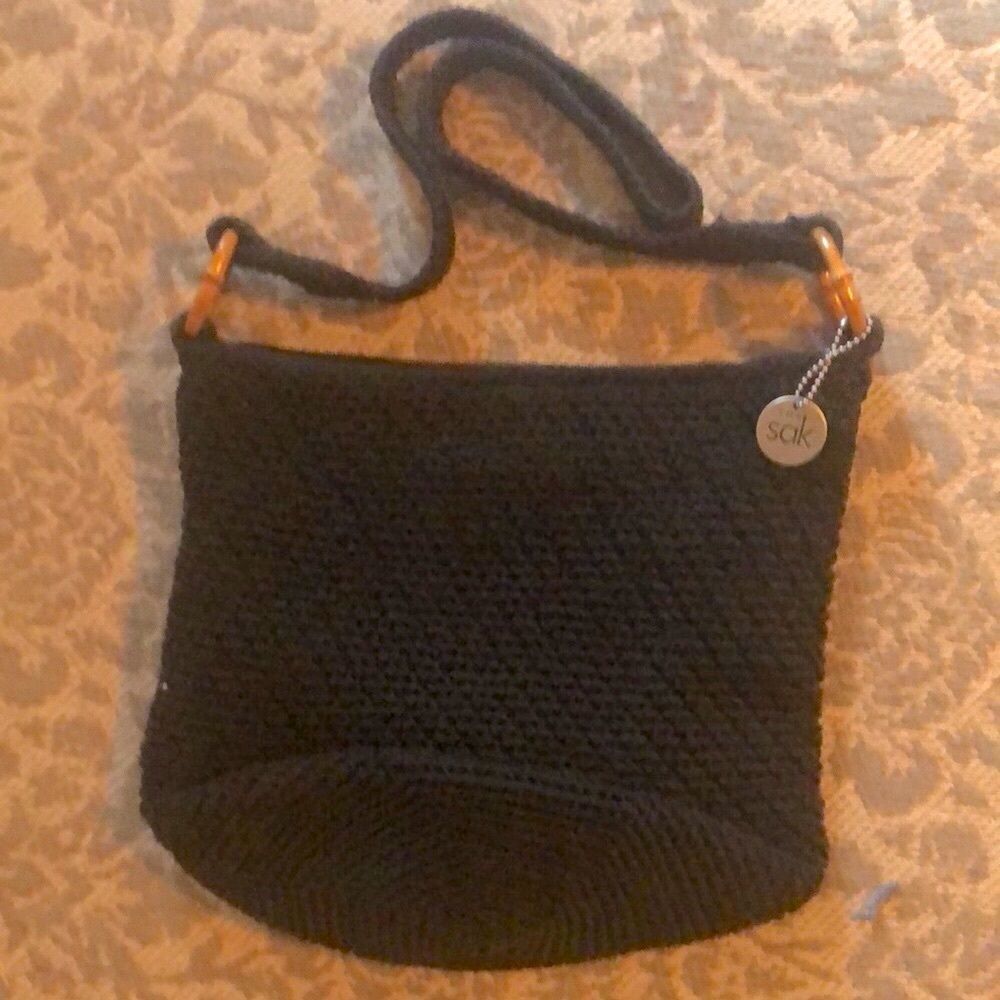 TheSak Black Bohemian/Bo/HoboCrotched BucketBagPurse/ShoulderBag Wood Stapdetail